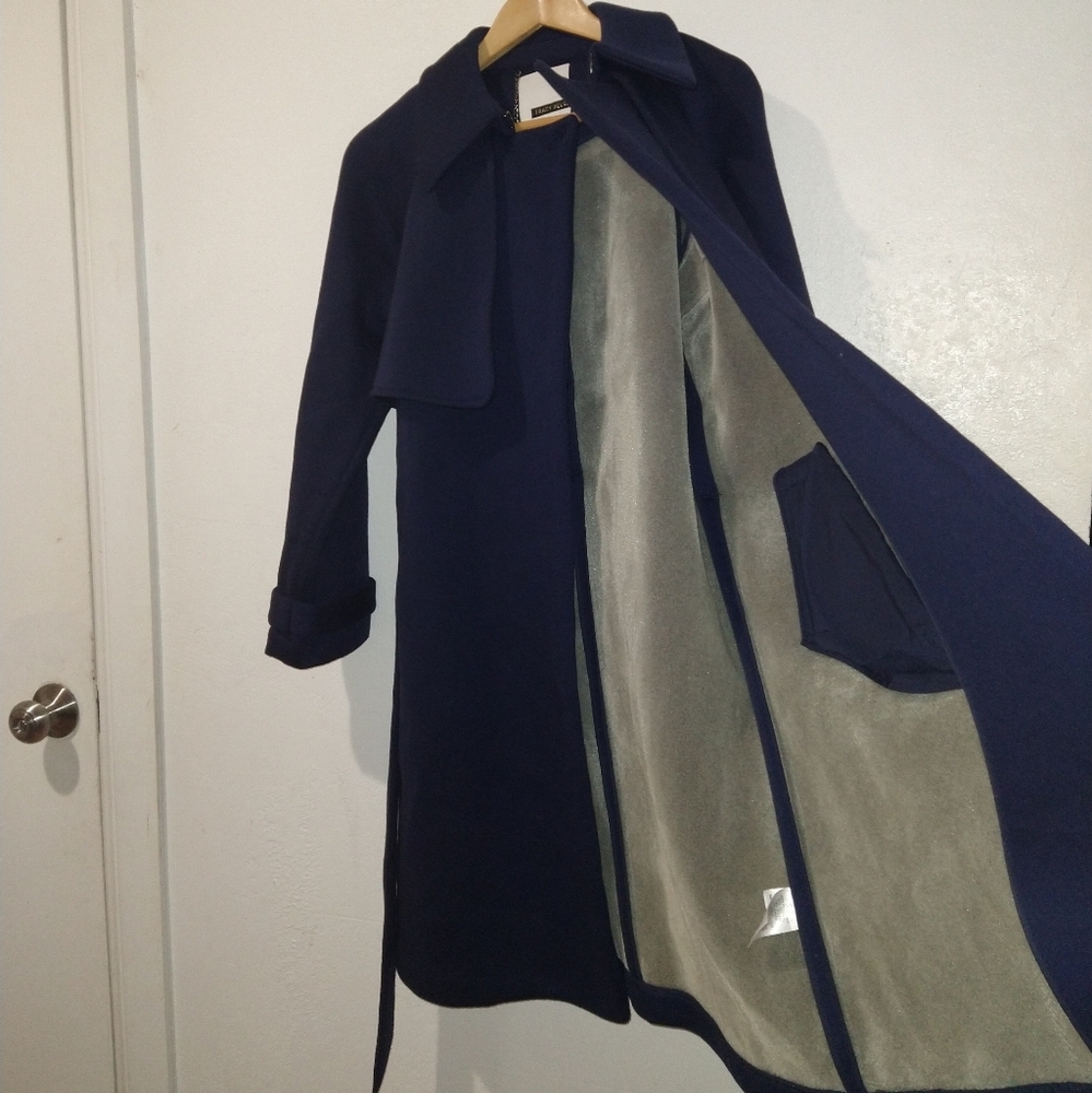 ANTHRO' TRACY REESE Blue Neoprene Trench Coat Jacket - Picture 7 of 8